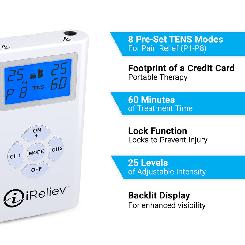 iReliev Dual Channel Tens Unit System ET-1313 for Muscle and Joint Pain Relief, Sports TENS Electronic Pulse Pain Therapy, FDA Cleared