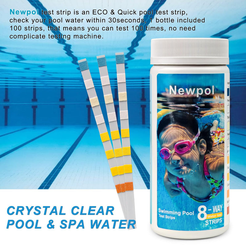 [Australia - AusPower] - Newpol 8-in-1 Pool Test Strips, 100 Strips Water Testing for Swimming Pool, Hot Tub and SPA 