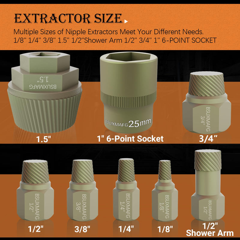 1.5" Tub Drain Extractor, 8PCS Pipe Nipple Extractor, Strong Grab Plumbing Tools, Remove The Old, Stubborn, Broken, Rusted Drain Tub Bathtub Stopper, with Solid Storage Case 8-Pieces