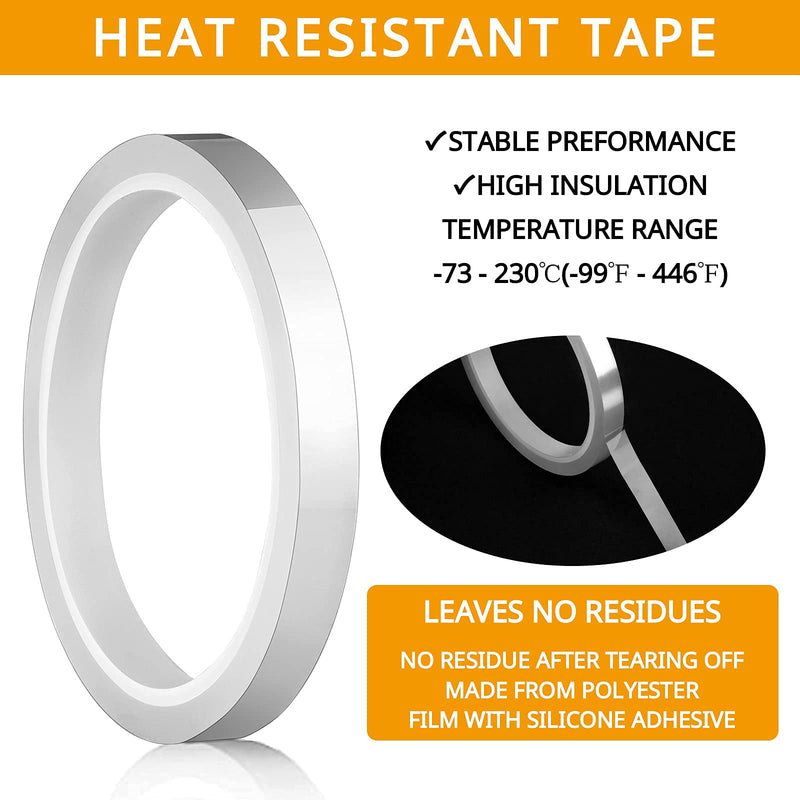 YGAOHF Clear Heat Tape for Sublimation - 6 Rolls Transparent High Temperature Heat Transfer Tape, No Residue Heat Press Tape for Electronics Printing Circuit Board Vinyl, 10 mm x 33 m(108 ft)