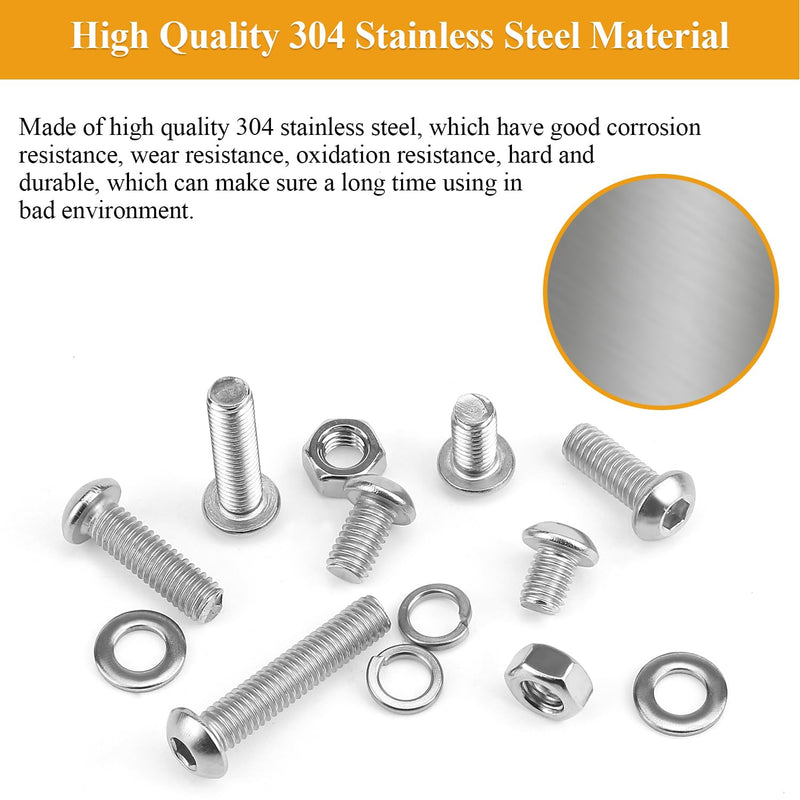 [Australia - AusPower] - 151 Pieces M6 Screws Nuts Washers Set, Sutemribor M6 x 8/10/12/16/20/25/30mm Button Head Socket Cap Screws Nuts Washers Assortment Kit, 304 Stainless Steel, Fully Threaded 