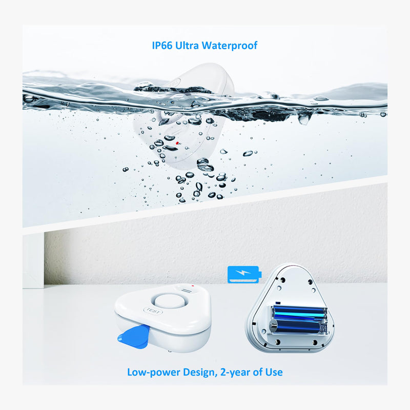 5 Pack Water Leak Detectors for Home, Stechro 4 Levels Adjustable Audio 0-120dB Water Sensor Alarm Leak Detector with Leak and Drip Alert, IP66 Water Leak Sensor for Basements Kitchen Sink Laundry 5 Sensors White