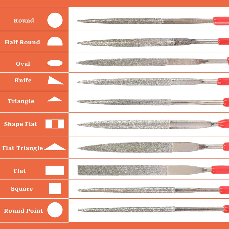 [Australia - AusPower] - Mini Diamond Files Set, 10 Pieces Diamond File Set, Mini File Set, Diamond Needle Files, Diamond Coated Tool Files, Diamond Needle File Set for Metal, Wood, Stone, Plastic 