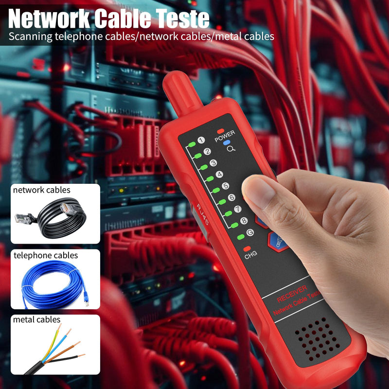 [Australia - AusPower] - Network Cable Tester RJ45 RJ11 Cable Tracker Line Finder, Ethernet Cable Tester with PoE, CAT5 CAT6 with Earphone for Cable Collation, Network Maintenance Collation, Telephone Line Test Basic 