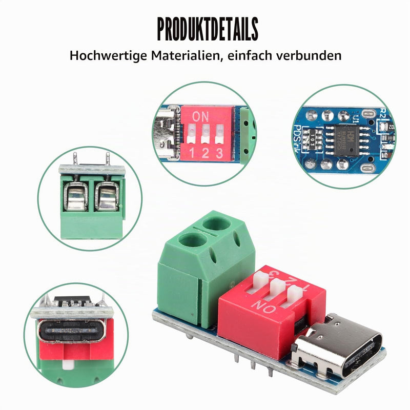 Pack of 5 USB-C PD Trigger Board Module, PD/QC Decoy Board with DIP Switch, USB-C to 5V 9V 12V 15V 20V Power Delivery Boost Module Compatible with PD 3.0/2.0 and QC