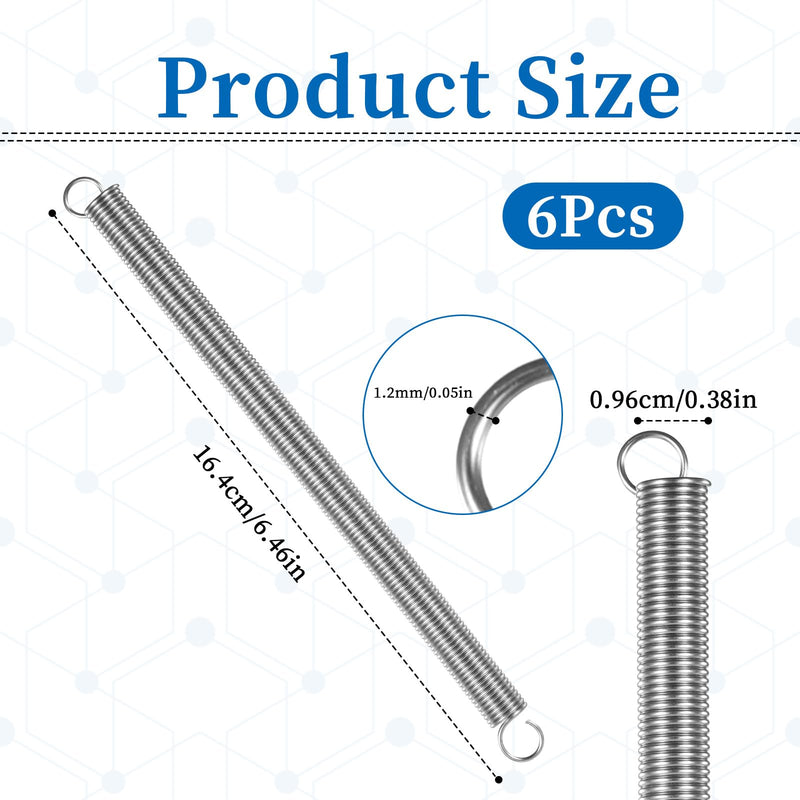 [Australia - AusPower] - 6 Pcs Extension Spring, 3/8 Inch x 6-1/2 Inch, 0.047 Inch Stainless Steel Dual Hook Tension Spring with Hook Ends for Industrial Machinery Repair Garage Door DIY 