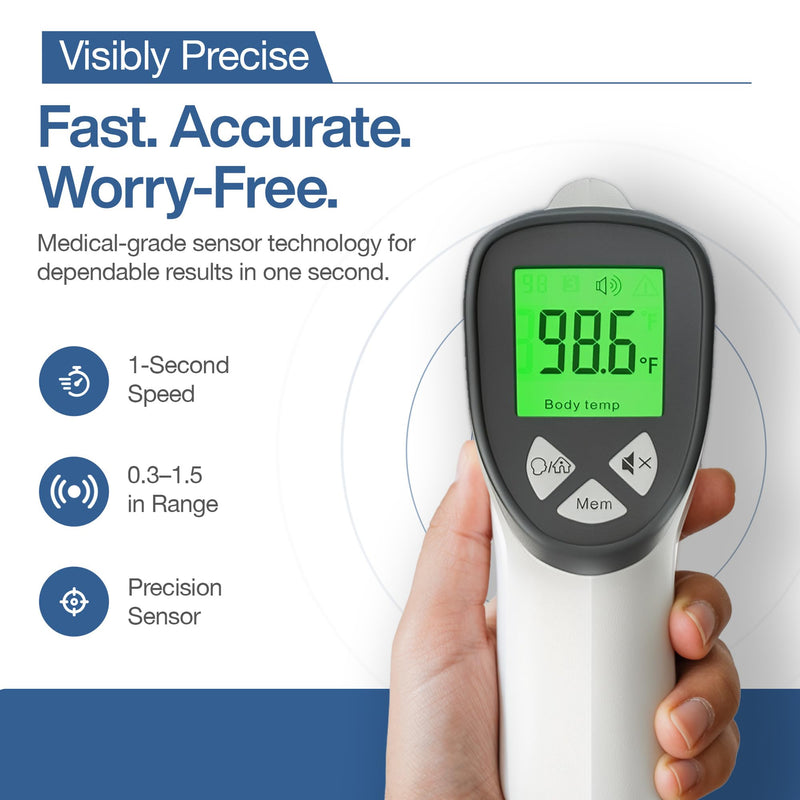 [Australia - AusPower] - Infrared Thermometer – No-Touch | 3-in-1 for Kids & Adults | 1s Instant Read | IR Temperature Gun | Smart Color Response | Silent & Night Glow | Batteries Included 