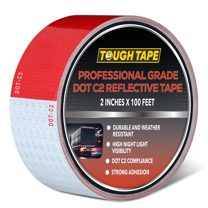 DOT C2 Safety Reflective Tape 2IN x 100 FT - Outdoor Waterproof Conspicuity Tape - Arrow Reflector Tape for Trailers, Vehicles, Boats - Strong Reflective Safety for Caution Warning Signs Red & White
