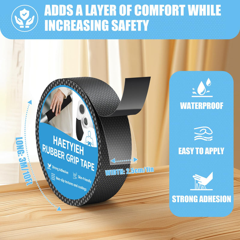 Rubber Grip Tape - Anti Slip Rubber Tape with High-Friction Texture, Waterproof Adhesive Grip Tape for Handles & Contact Surfaces, Durable Rubber Handle Grip (1 in x 10 Ft, Black) 1 In x 10 Ft