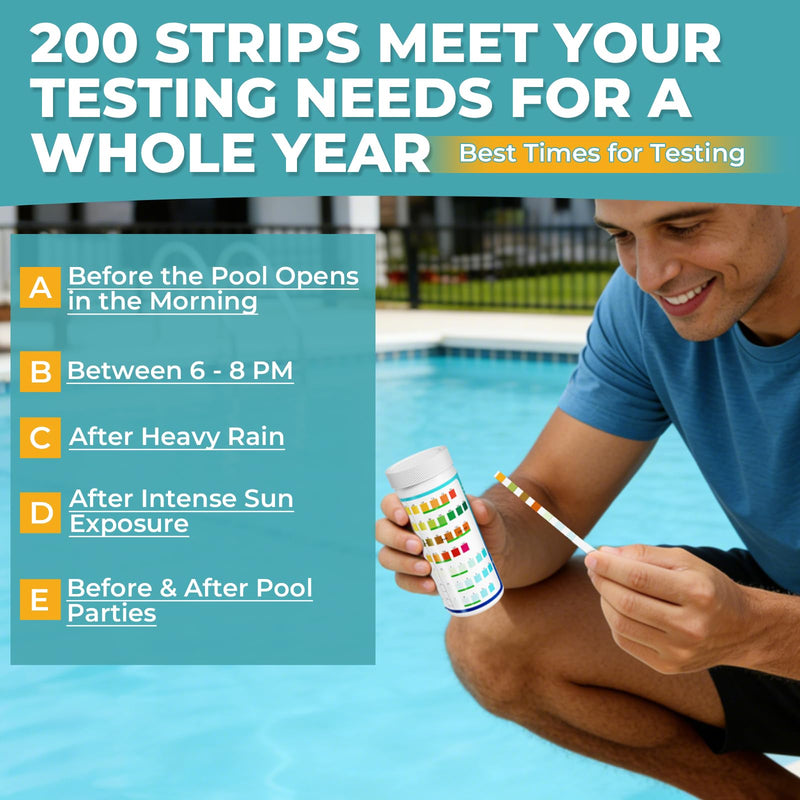 [Australia - AusPower] - Pool Test Strips: 200CT 7-Way Professional Hot Tub & Spa Test Kit for Bromine pH Total Chlorine & Hardness Cyanuric Acid and More Accurate Testing Above Inground Swimming Pool Water (200) 200 