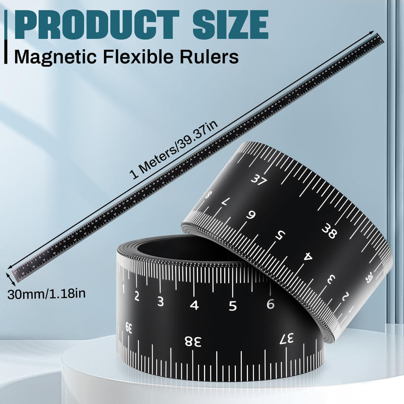 Relaxweex 2 Pcs 39.37 Inch Magnetic Ruler Flexible Tape Magnetic Tape Measure with Both Inches and Centimeters, Suitable for Classroom Whiteboard, Lathes, Workshops, Mills, Easy to Take (Black) Black