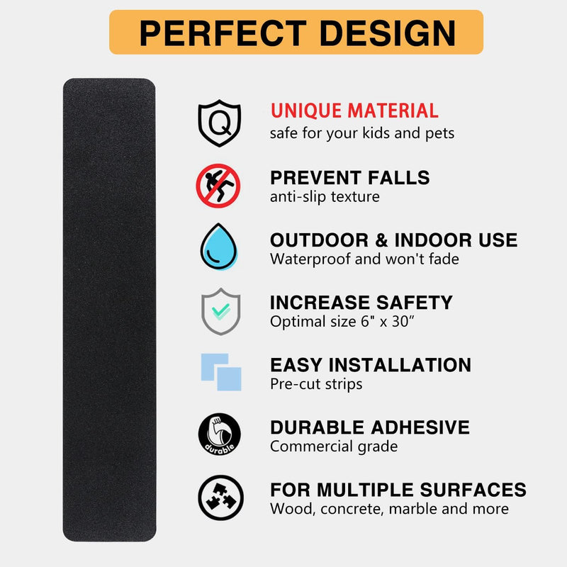 Anti Slip Safety Grip Tape 2 Inch x 60 Foot Yellow and Black and 12 Pack Stair Treads 6”x30” Black for Steps, Staircase