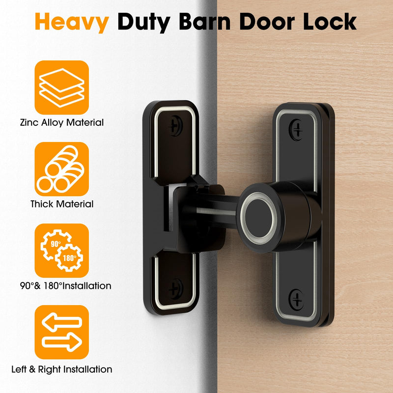 Sliding Barn Door Lock Hardware, 90 Degree Locks for Barn Doors, Flip Gate Latches for Garden, Bathroom, Outdoor, Garage, Window(2 Pack-Luminous Black) 2 Pack-Luminous Black