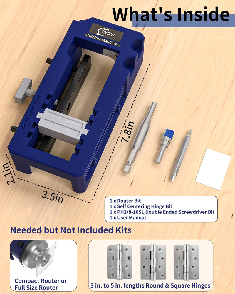 [Australia - AusPower] - Door Hinge Jig, Door Hinge Router Template,Door Hinge Mortiser, Hinge Installation Kit Fits 3” to 5” Length and 1/4” or 5/8” Thickness Door Hinge, Blue A-Blue 