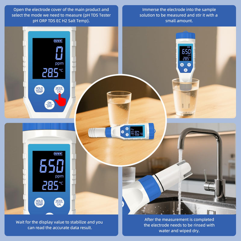 [Australia - AusPower] - Hydrogen Water Tester, Digital ORP Meter for Drinking Water, 7-in-1 pH TDS Tester, pH ORP TDS EC H2 Salt Temp Meter for Water, Hydroponics, Plants, Aquariums, Wine, Pool, Hot Tub Spas. 