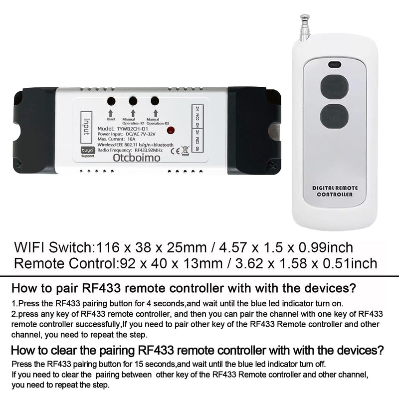 WiFi Smart Linear Actuator Motor Controller, Forward and Reverse Relay, DIY Switch for Smart Home Automation, Tuya APP / RF433Mhz 328FT Remote Control, Timer, (DC5V 12V 24V 32V)