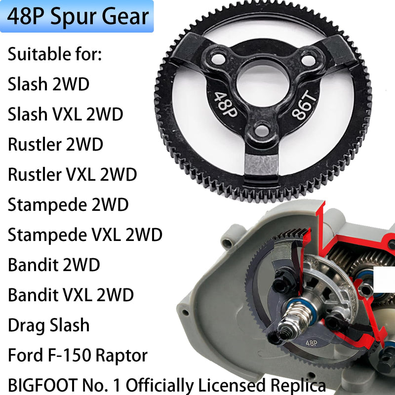 [Australia - AusPower] - RC 48P 86T Spur Gear Hardened Steel Spur Gear Upgrades Part for Traxxas 1/10 Slash Stampede Rustler Bandit 2WD VXL XL-5 F-150 SVT, (86T) 