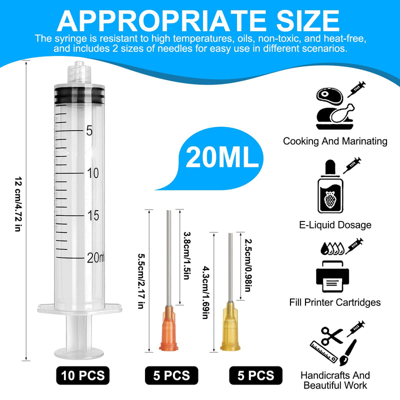 [Australia - AusPower] - Pack of 10 Syringes 20 ml, Syringe with Blunt Needle, Plastic Syringe, Dosing Syringe, Colostrum Syringe, Injection Syringe, for Laboratory, Industrial, Liquid Measurement, DIY Craft Refill Glue 