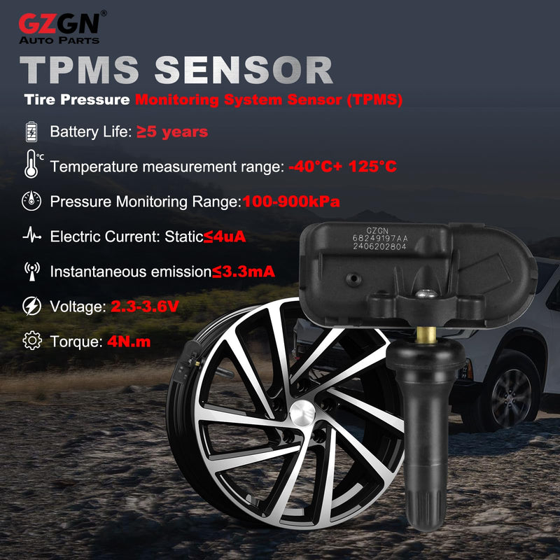 [Australia - AusPower] - TPMS Tire Pressure Monitoring Sensor Compatible with Ram 1500/2500/3500//4500/5500 & Jeep Cherokee 2014-2012 - 4PCS Pre-Programmed 433MHz - Replace#68249197AA 68239720AA 68455823AB 68455824AB 