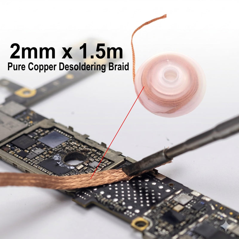 JZK Pure Copper Desoldering Braid 2mm x 1.5m Fine Woven Soldering Sponge for Clean PCB Repair and Electronics Maintenance