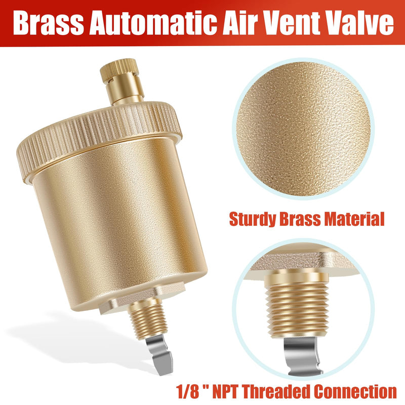 [Australia - AusPower] - 2 PCS 1/8 Inch Automatic Air Vent Valve, Brass Automatic Air Bleed Vent, Float Valve Kit for Hot Water Radiators Heating System 2 pcs 