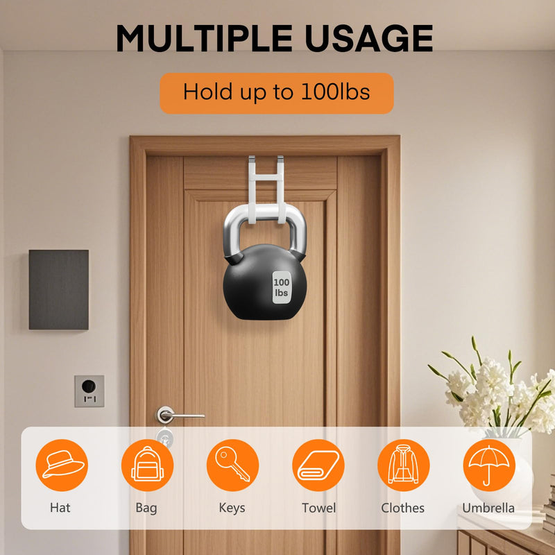 [Australia - AusPower] - FYY Over The Door Hooks - 2 Pack Heavy Duty Dual-Hook Organizer Hanger with Non-Slip Rubber for Towels, Clothes, Hats & Bags Use in Bathroom, Bedroom, Kitchen - Fits Interior Doors Up to 1 3/8" White 5.12" Long, Fit Interior Doors Up to 1 3/8" 