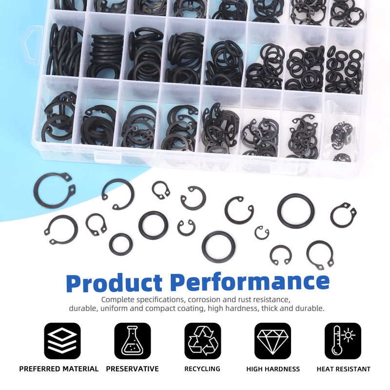 Glarks 499Pcs 8 Sizes Alloy Steel External Retaining Clip Rings Internal Circlips Snap Retaining Rings and Rubber O-Rings with Precision Hook and Pick Assortment Kit, Metric Size