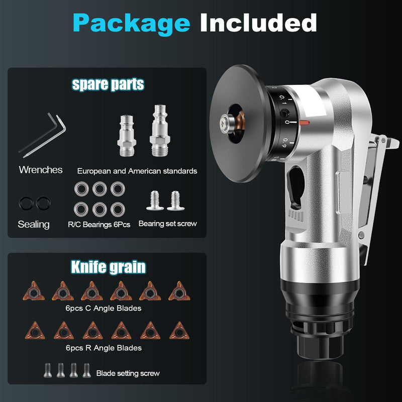 Mini Pneumatic Chamfering Machine, 30000 RPM Portable Air Beveling Machine with 1/4 Inch Air Inlet Handheld, 45° Mini Chamfering Machine Air Tools with Blades for Beveling Deburring 6C+6R+6 bearings Silver