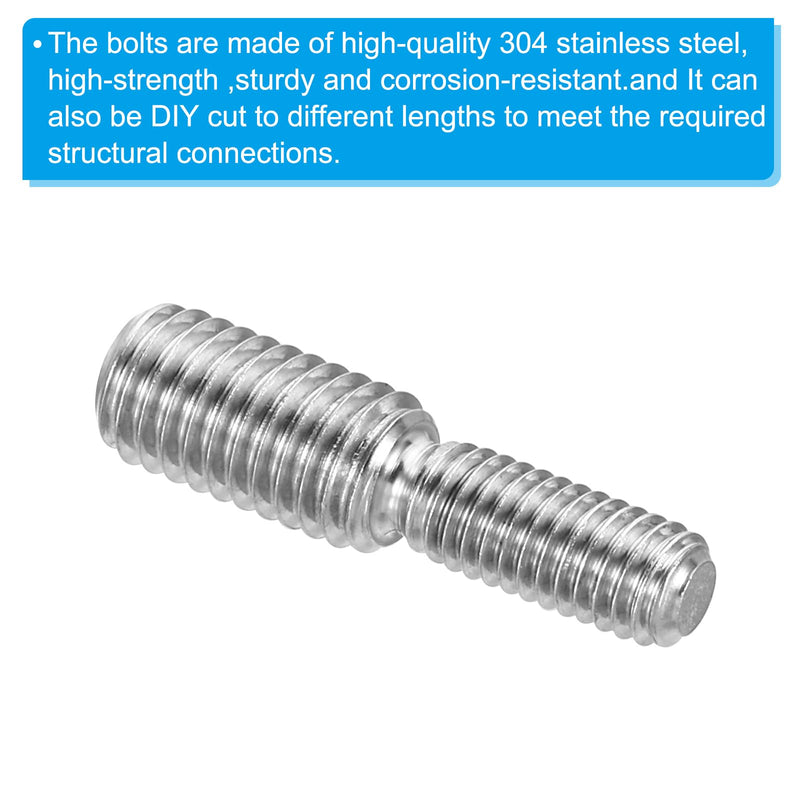[Australia - AusPower] - PATIKIL M6x15mm to M8x15mm Double End Threaded Stud Screw Bolt, 10 Pack 304 Stainless Steel Rod Bolts Thread Reducer Adapter for Furniture Fastener, Hardware Connectors 