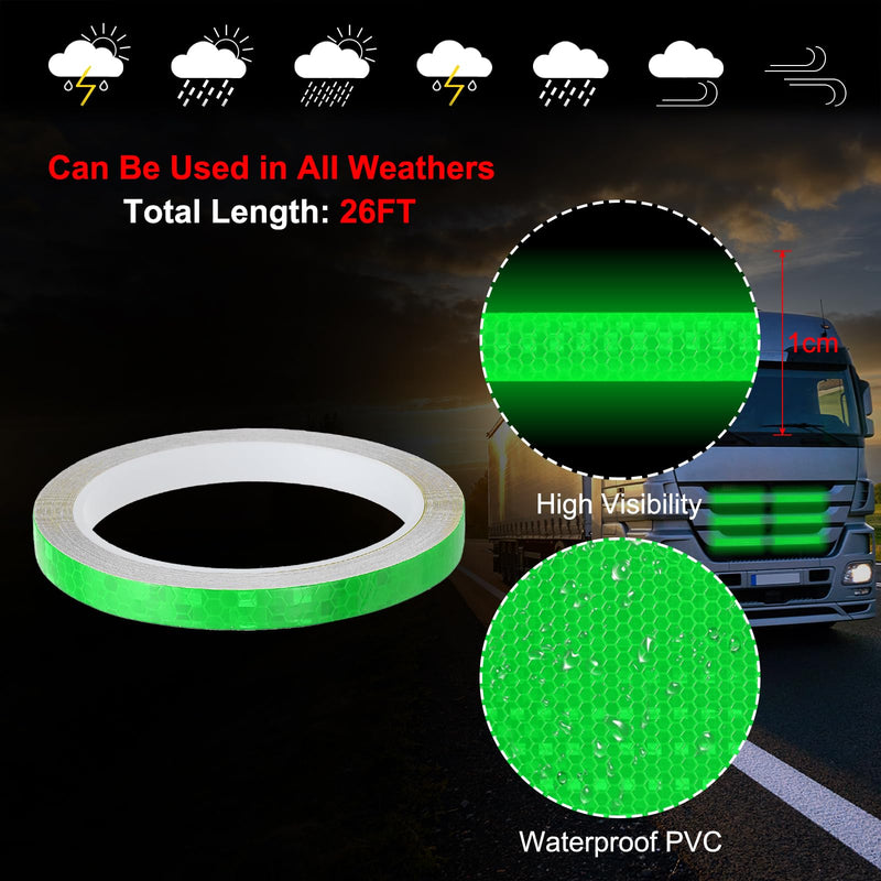 MECCANIXITY Reflective Tape, 0.4 Inch x 26 ft Self-Adhesive Trailer Reflector Tape Waterproof Warning Safety Sticker High Visibility Night Reflectors, Green