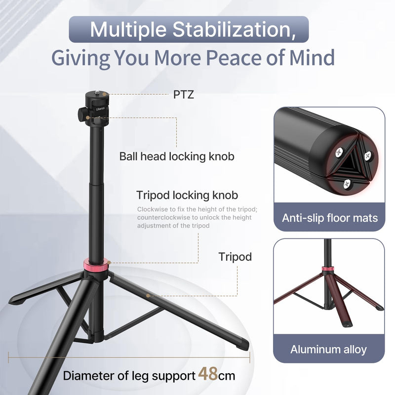 [Australia - AusPower] - ULANZI MT-79 Extendable Tripod Aluminum, 81" Portable Adjustable Light Stand with 1/4" Screw, 360° Ball Head Camera Phone Tripod for Camera Video Light Smartphone, Lightweight for Travel 