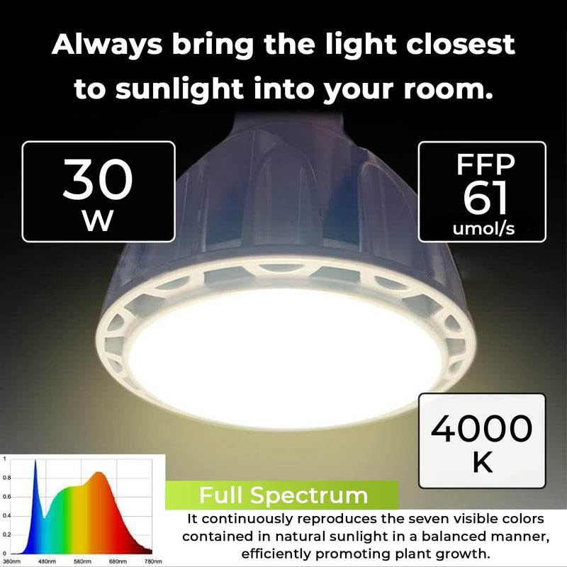 Milpoel LED Plant Lamp Full Spectrum E27 for Indoor Plants, Grow Light, Greenhouse, Garden (Black, 30 W, 4000 K)