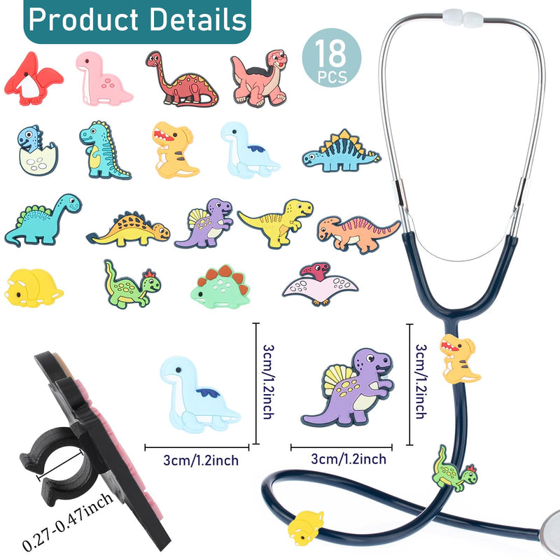 Cartoon Dinosaur Stethoscope Charms - 18Pcs Pediatric Stethoscopes Decor Personalized Accessories, Present for Nurses Veterinarian, Medical Worker and Nursing Graduation Dinosaur series