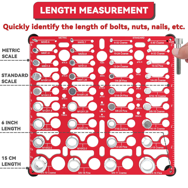 55 Thread Checker - Nut and Bolt Thread Checker Standard and Metric, Bolt Size Finder Bolt and Nut Identifier Gauge with 20 Standard & 16 Metric & 19 Drill Gauges, Bolt Thread Gauge Inch & Metric 55 Thread Checker - Lightweight & Portable