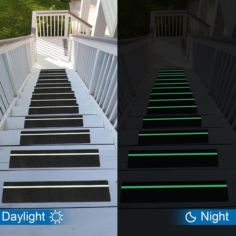 Molain 10 Pack Anti Slip Traction Treads with Glow in The Dark Stripe 30" x 6" Waterproof Outdoor/Indoor Stair Step Non Slip High Friction Grip Tape for Wooden Steps, Concrete Stairs, Decks
