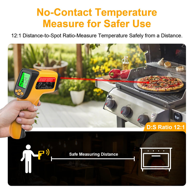[Australia - AusPower] - Dual-Mode Infrared Thermometer Gun, Non-Contact IR & K-Type Thermocouple Probe, -58°F to 1472°F, High Accuracy, Laser Temperature Gun with Humidity Display, Emissivity, Max/Min, for Cooking BBQ HVAC 