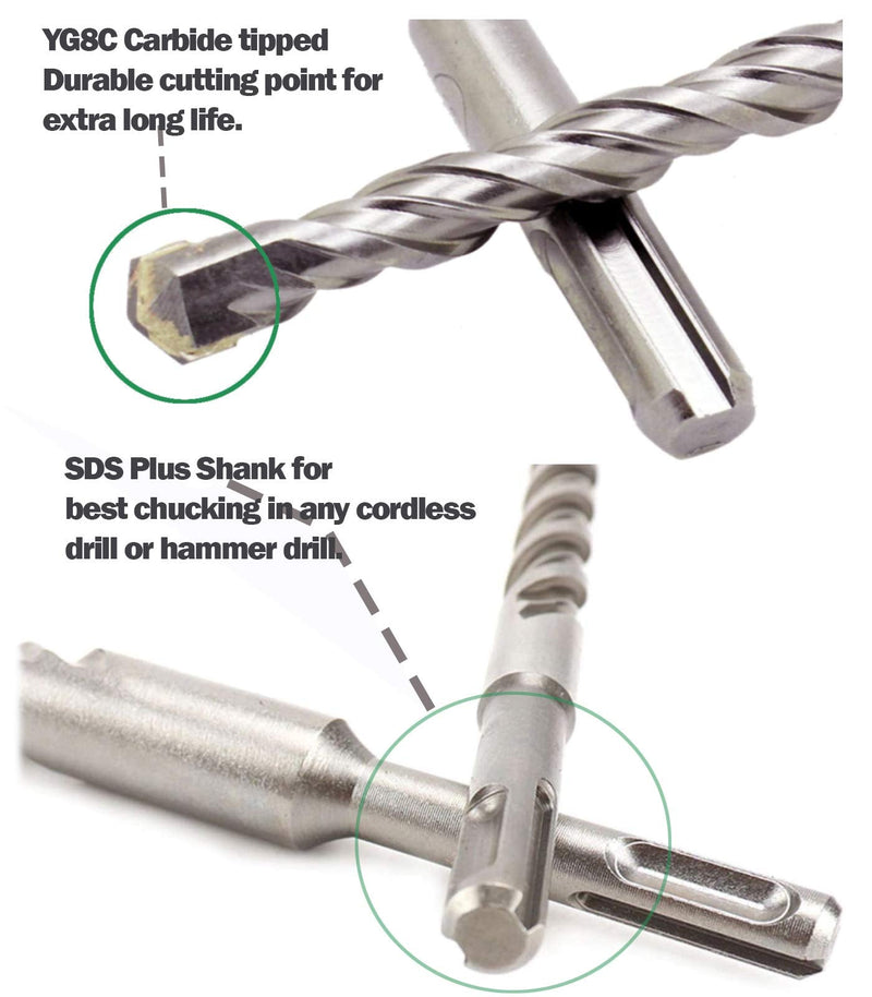 SDS Plus Hammer Drill Bit 5Pcs 5/8 in. x 8 in. Masonry Concrete Rock Drill 5/8"x8" (5Pcs)