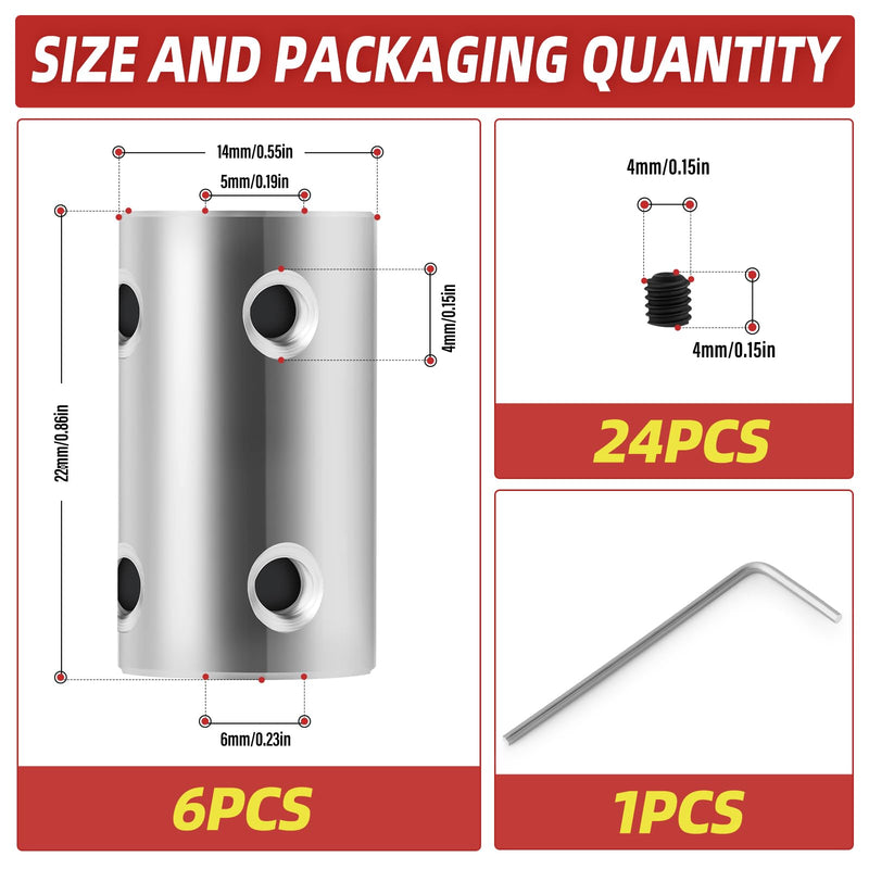 [Australia - AusPower] - 6pcs 5mm to 6mm Steel Shaft Coupling Joint Connector, Rigid Coupling Set Screw, Motor Shaft Connector for Motor Accessories 5mm-6mm 6 