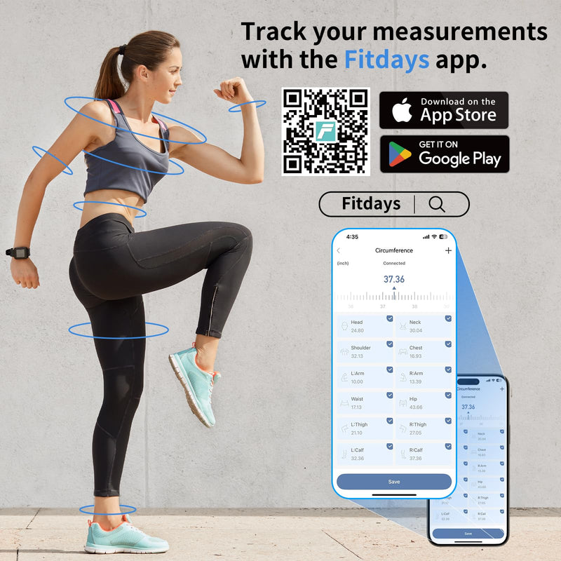 [Australia - AusPower] - AI-Enabled Smart Body Tape Measure – Bluetooth Fitness Tracker with USB-C Recharge, LED Display & Fitday App – Real-Time Body Progress Analytics for Athletes, Weight Loss & Home Health (60in / 150cm) 