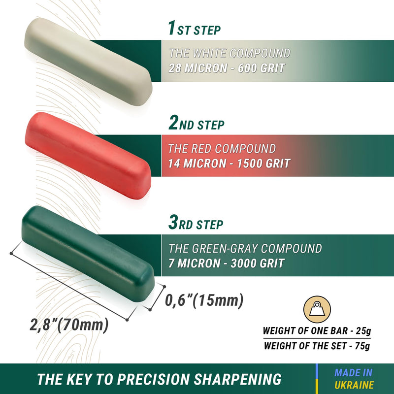[Australia - AusPower] - BeaverCraft Abrasive compound grinding paste for leather belts for sharpening knives, polishing paste for metal, polishing paste for buffing discs, red-white-green polishing paste set P03 