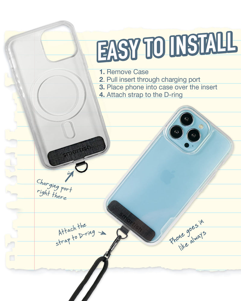 [Australia - AusPower] - Smartish Phone Lanyard - Case Clinger - Universal iPhone Holder with Detachable Crossbody Shoulder Neck Strap - Adjustable Black Rope Rope Strap 