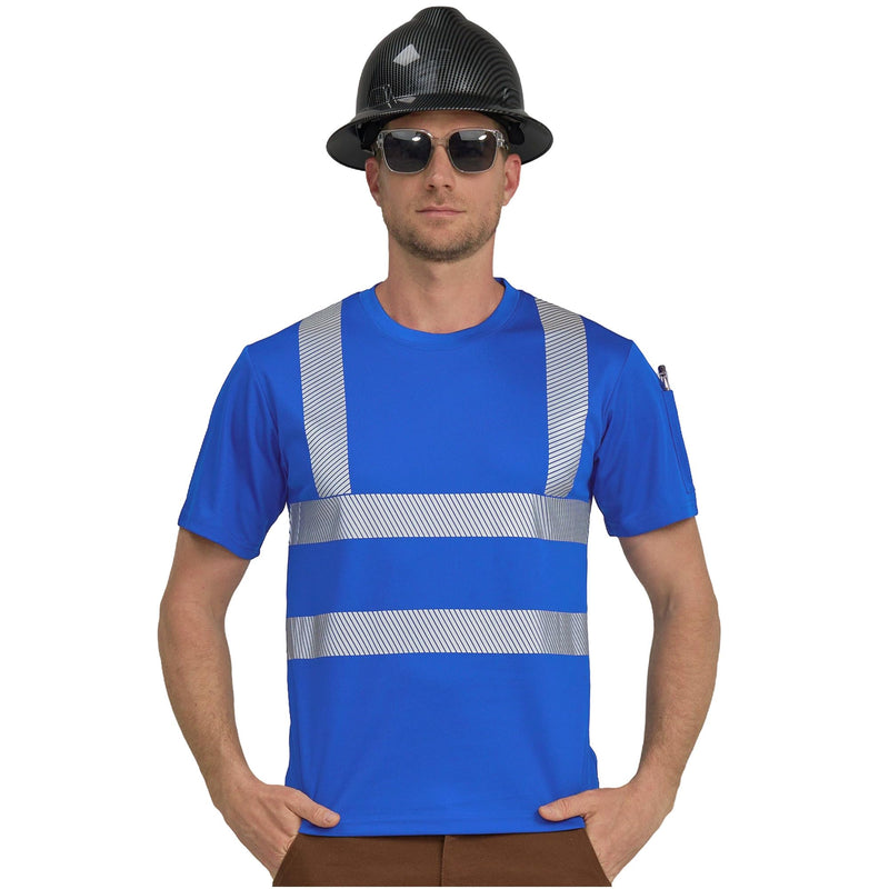 AYKRM Safety High Visibility Long Sleeve Construction Work Shirts Class 3 Workwear | Hi Vis Shirt Large Yk-blue-short