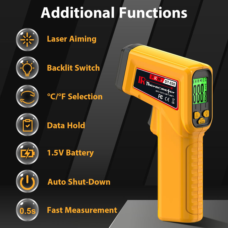 [Australia - AusPower] - FKM Infrared Thermometer Gun Non-Contact Laser Temperature Gun,-58°F~986°F(-50°C~530°C) AdjustableEmissivity,Digital Thermometer Gun for Industrial,Kitchen Cooking,Oven,Automotive,HVAC,Not for Human 