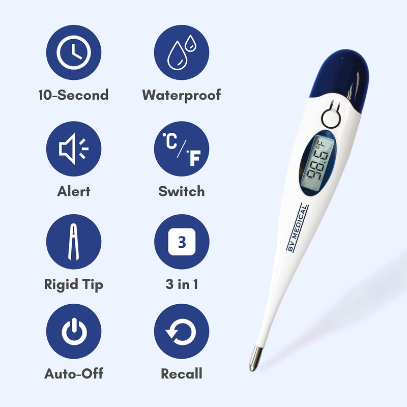 [Australia - AusPower] - Digital Thermometer Rigid Tip 10sec. W/100 Probe Covers Pack 