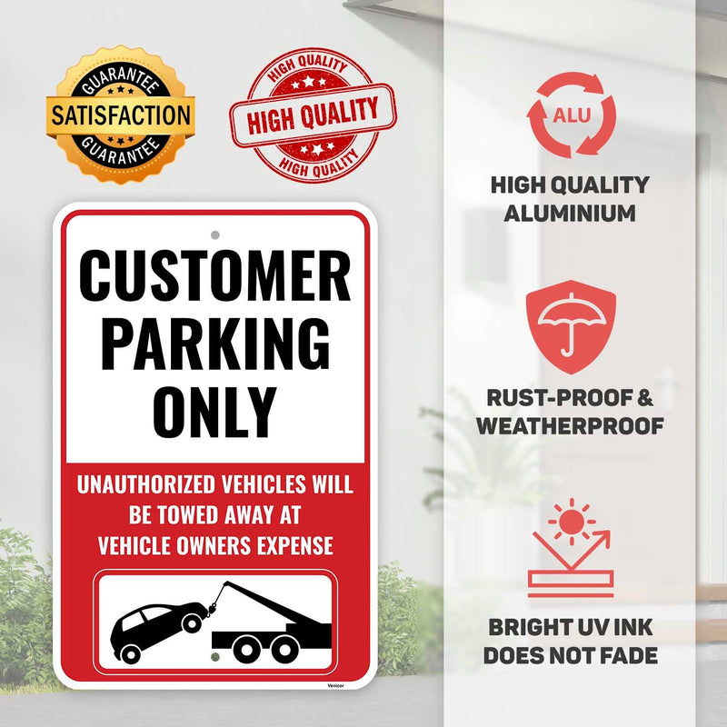 2PC Customer Parking Sign, 18 x 12 Inches - Aluminum - Customer Parking Only Sign for Business 18" x 12"