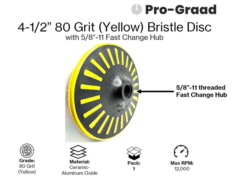 [Australia - AusPower] - 4-1/2” x 5/8”-11 80 Grit Yellow Bristle Disc | Ceramic-Aluminum Oxide Abrasive Bristle Disc with 5/8”-11 Fast Change Hub | Remove Coatings Paint Rust Contaminants Weld Burn | Pack of 1 80 Grit (Yellow) 
