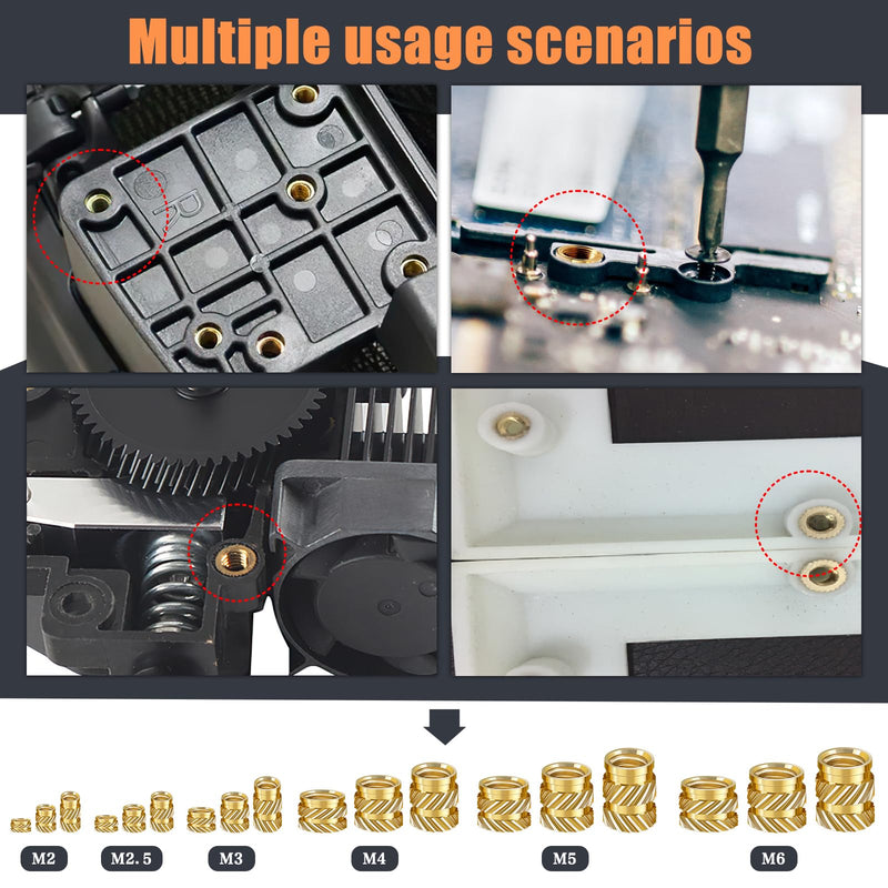 [Australia - AusPower] - 307 Threaded Inserts for Plastic Set, M2-M6 Heat Set Insert with M2-M8 Soldering Iron Tips, Brass Heat Set Insert Tool Metric Knurled Nuts Assortment Kit for Plastic and 3D Printing 