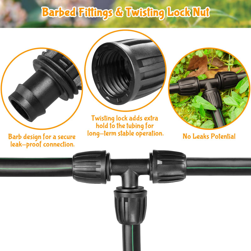[Australia - AusPower] - Drip Irrigation Fittings for 1/2 Inch Drip Tubing (1/2" ID x 0.65" OD)?1/2'' Drip Line Tees Anti-drop Locked Nut Barbed Tee Connectors Garden Irrigation System Parts (10 Pack) 1/2" Barbed Tee-10P 