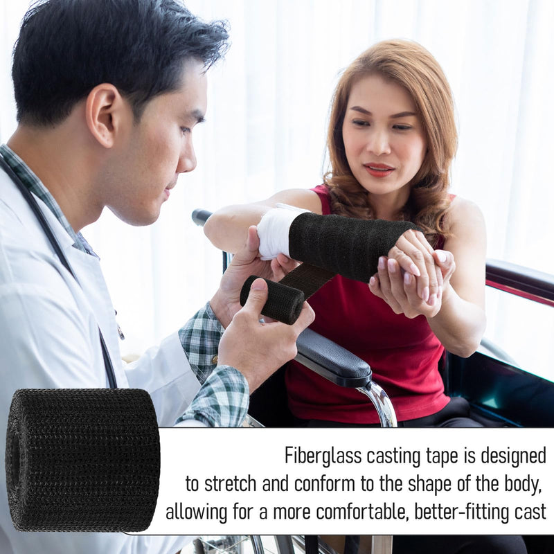Geiserailie 4 Rolls Fiberglass Casting Tape 3 Inch x 12 ft, Bright Lightweight, Breathable Support Foot Cast Tape for Injury Stabilization, Quick-Setting and Water-Resistant(Black) Black