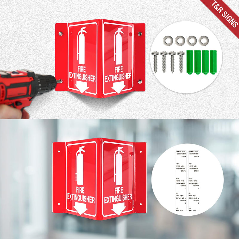 T&R Fire Extinguisher Sign, Fire Extinguisher with Down Arrow - 4 Pack - 8 x 6 Inches Acrylic, 4 pre-drilled holes, Includes Matching Screws, Use for Home Office/Business V - 4 Pack